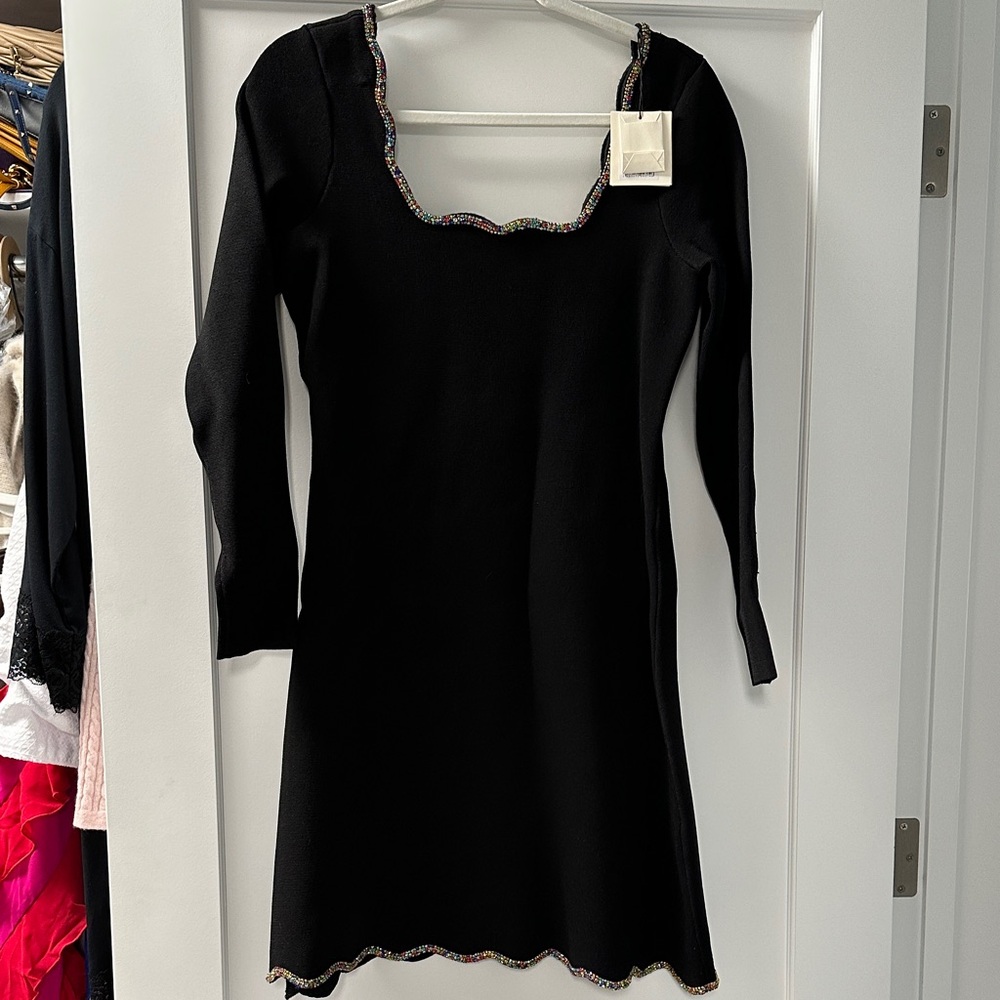 Sandro Black Dress with Multicolor Trim